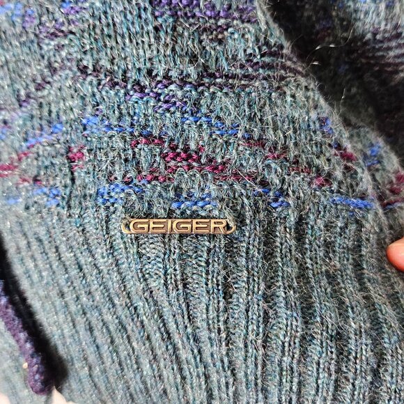 Geiger Womens Austrian Knit Cardigan Sweater 40‎ M Blue Green Wool Button Front - Picture 4 of 10
